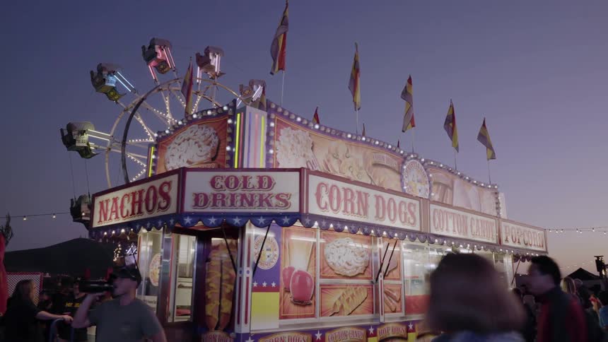 A view of the fairgrounds at sunset