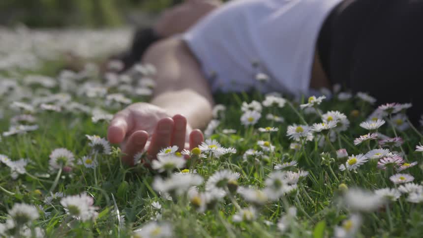 Girl laying in flowers