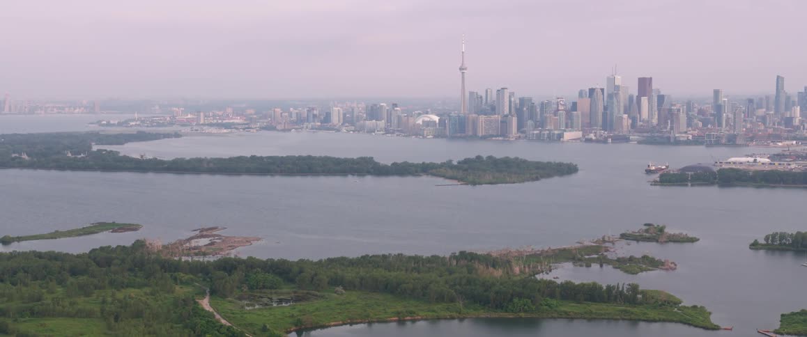 Interconnected waterways off the coast of a city