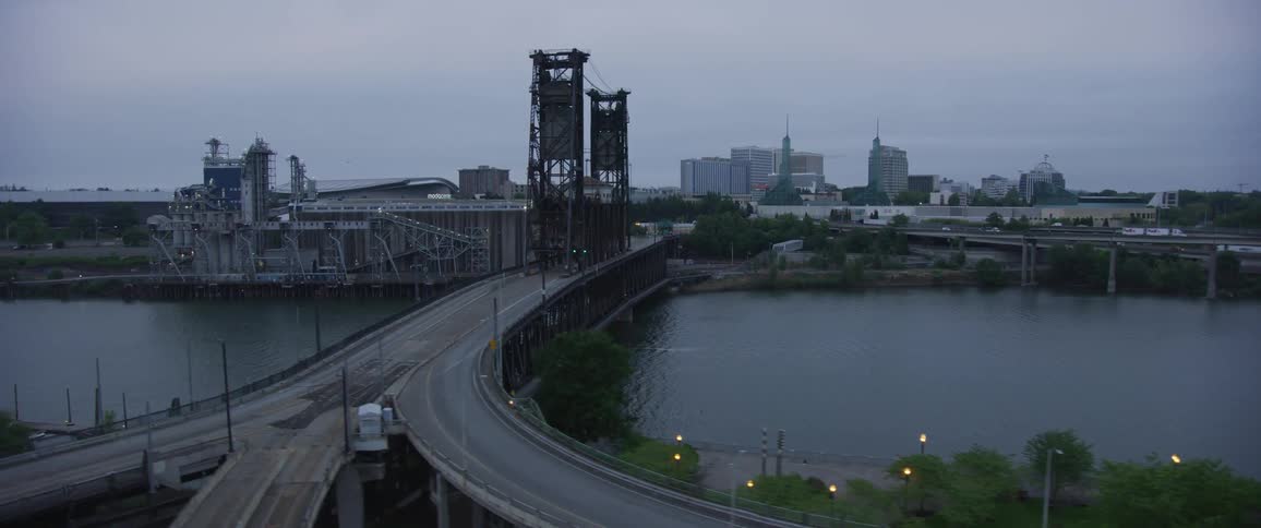 Aerial view of a bridge crossing a river
