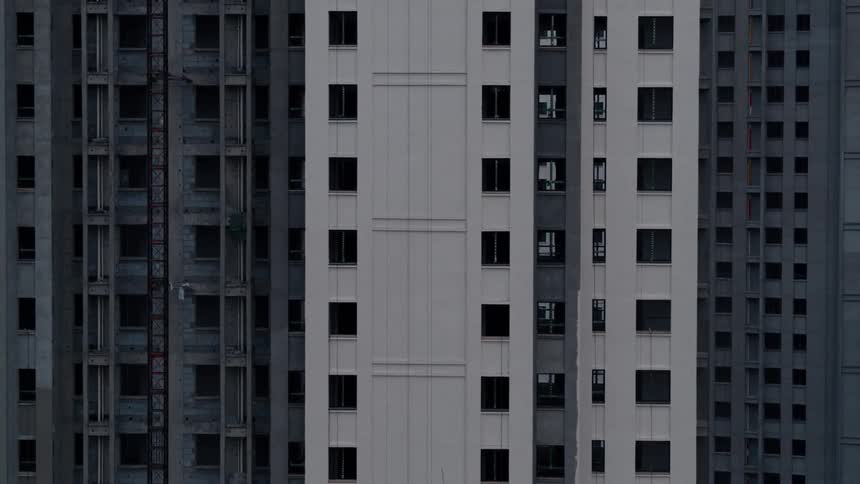 Tall apartment blocks rise into the sky