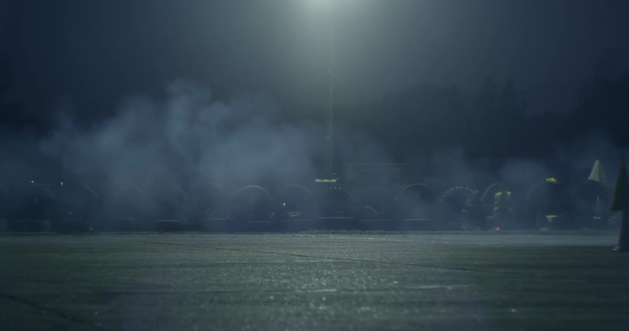 Night shot of a car drifting