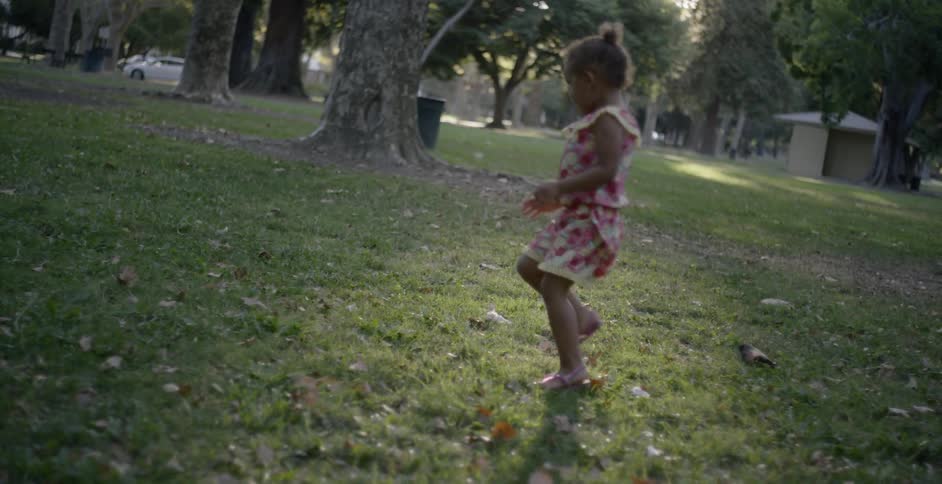 A little girl running through the grass