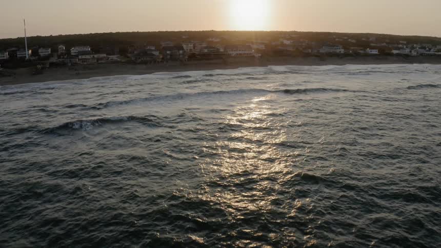Town borders ocean