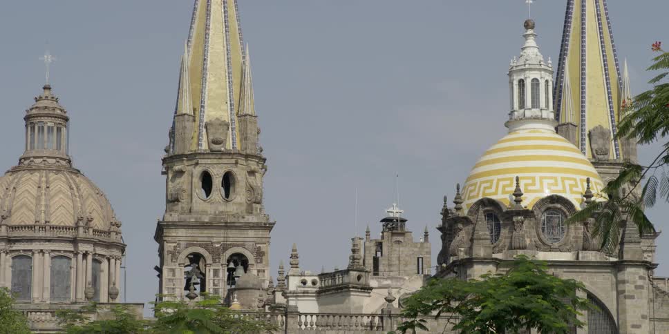 A large building with a painted and patterned dome