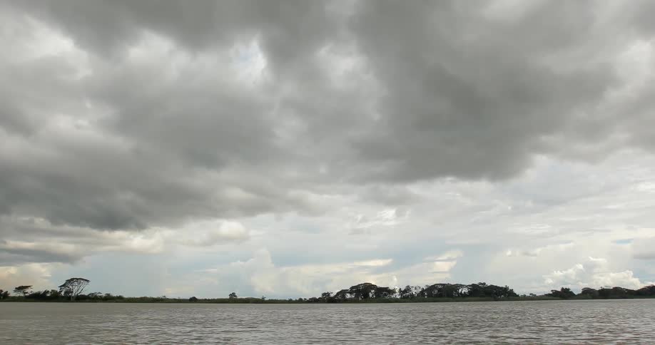 Clouds float over a lake