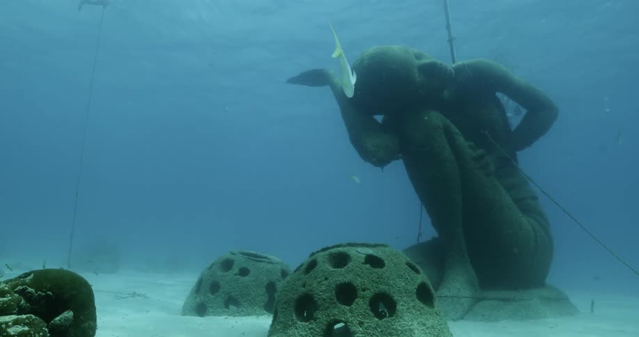 A statue is placed under water