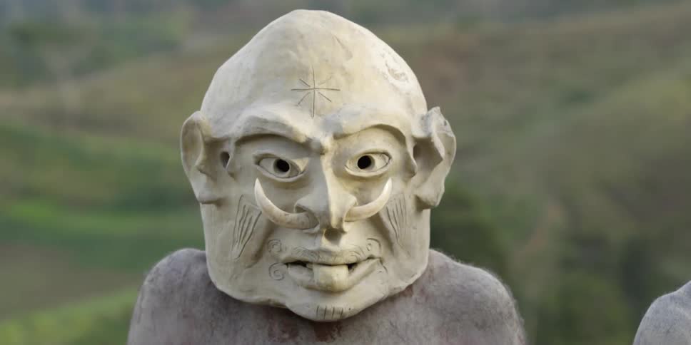 A man wears a mask