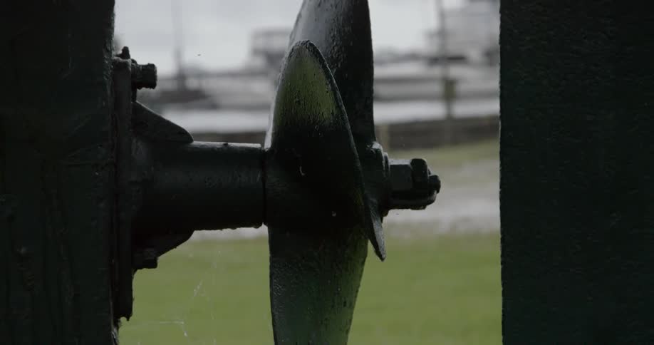 A motor is displayed outdoors