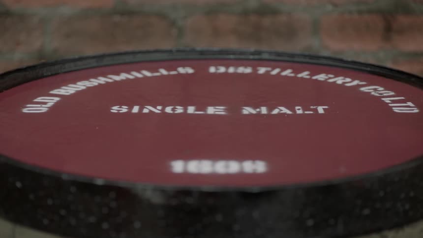The top of a barrel of single malt from old bushmills distillery