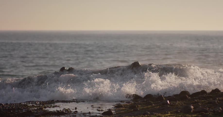 Waves crashing on a rocky coast