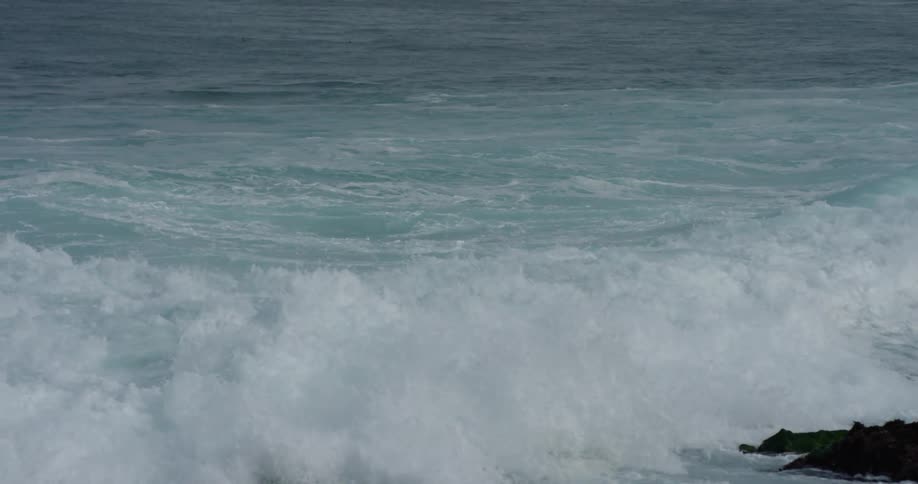 Ocean waves crashing against a rocky shore