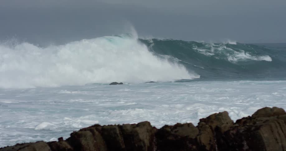 A large wave crashes on the coast