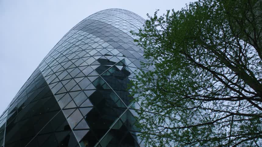 Looking up at city buildings