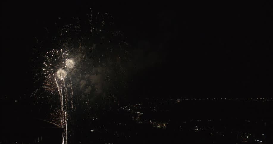 Fireworks explode in the night sky
