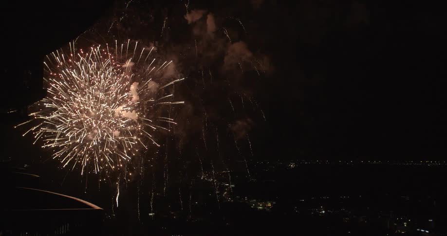 Slow-motion clip of nighttime fireworks