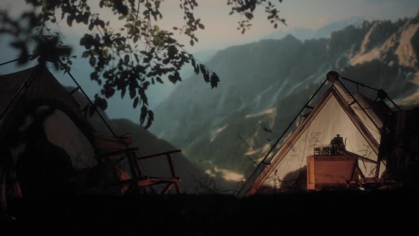 A light flickers inside of a tent at a campsite