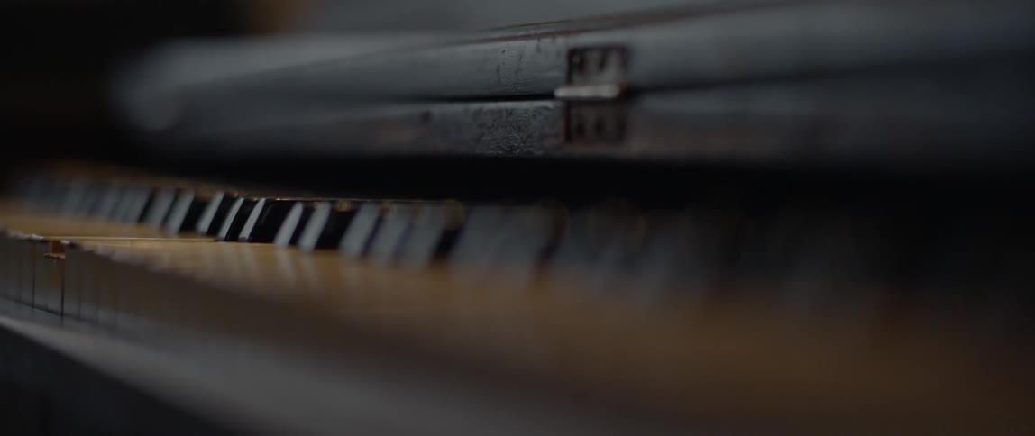A piano keyboard from close up
