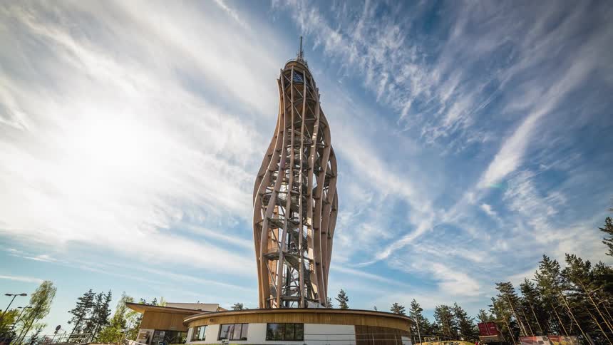 Views of a sculpture on top of a building