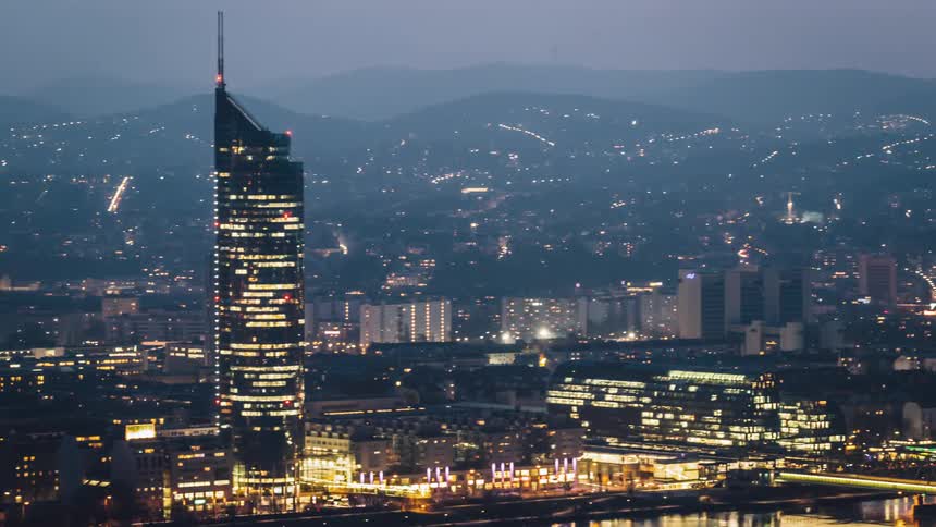 A city falls into night