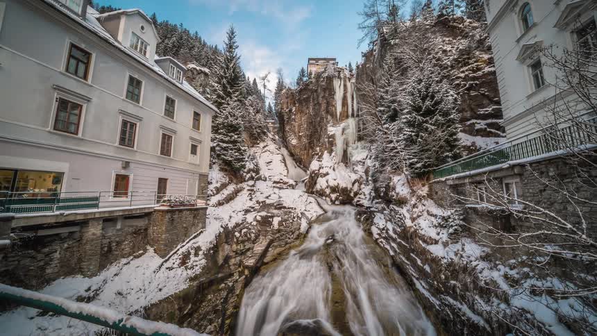 A stream between buildings