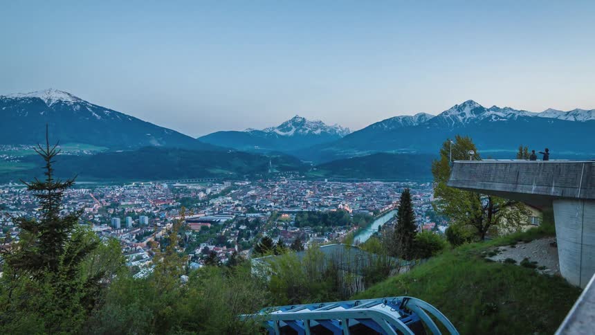 A mountain view behind the city
