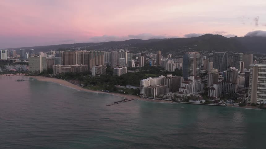 Skyline view of the waterfront and downtown area of a city