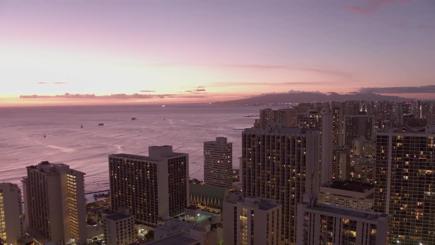Downtown metropolis near the waterfront at sunset