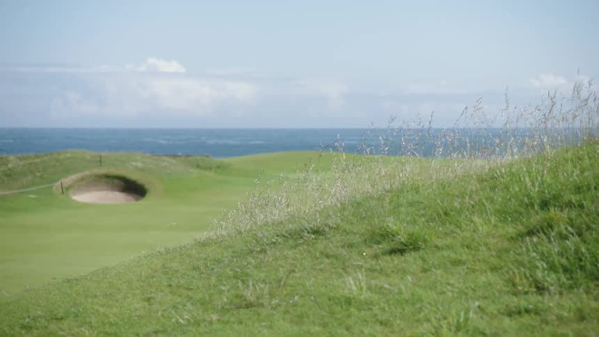 A coastal golf course and sand pit