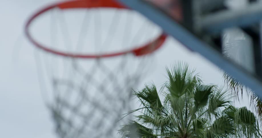 A basketball going into a hoop
