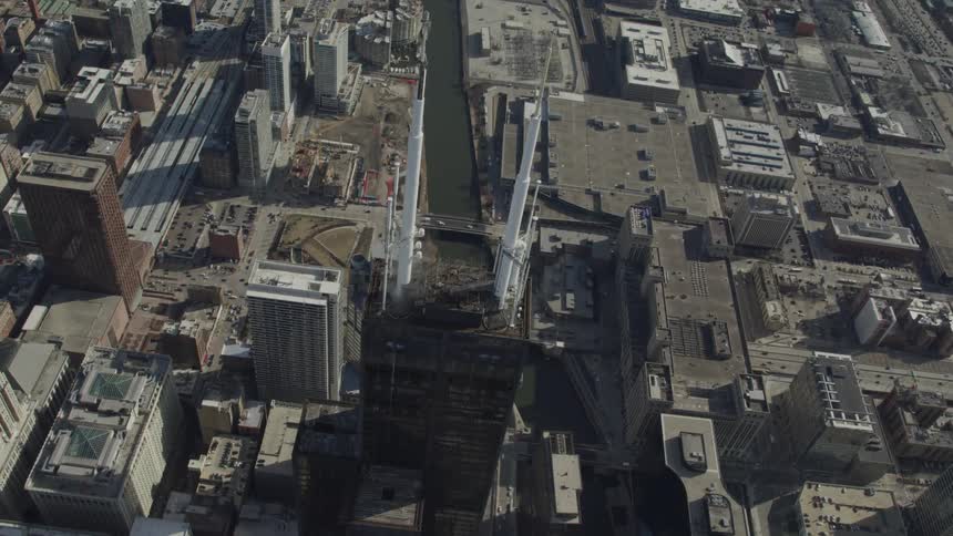 An aerial view of a downtown city