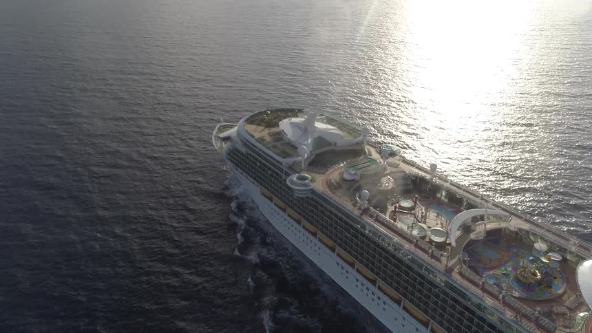 A cruise ship is traveling in the water