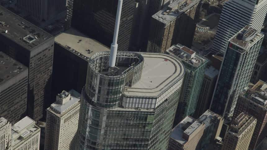 Birds eye view of a downtown area in a city