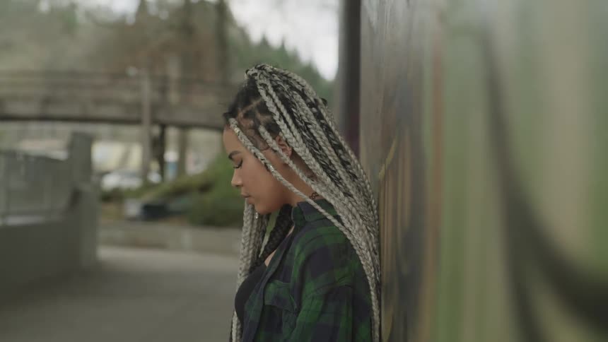 Girl leaning against wall