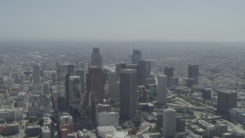 Fog covers horizon near metropolis downtown