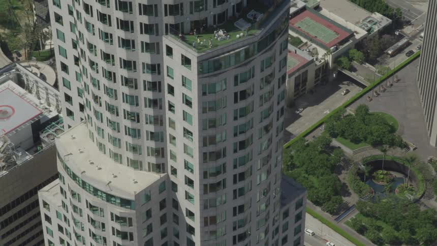 Aerial shot of a unique shaped tower