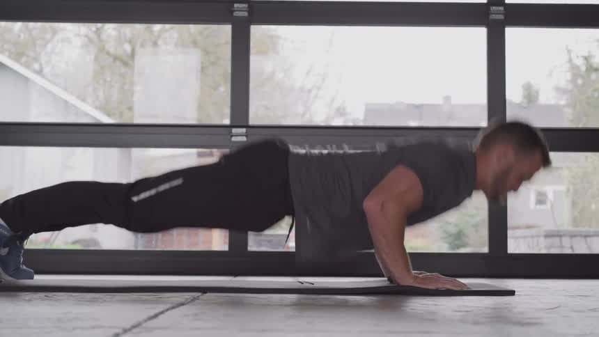 A man does push ups