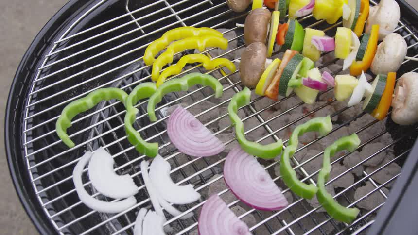 Food cooking on a grill