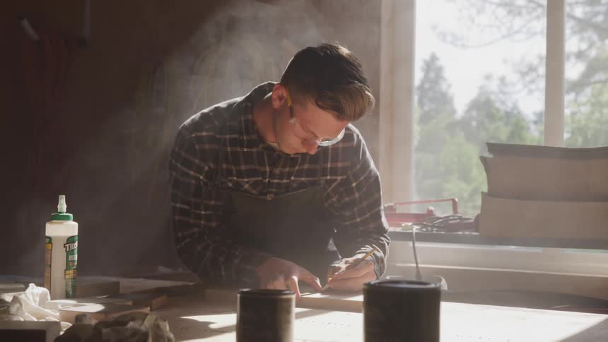 A man is working in a workshop
