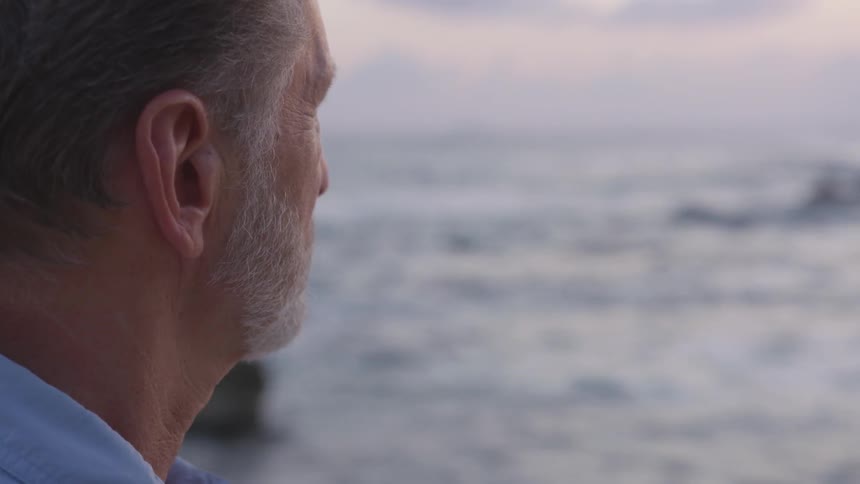 A man is looking out over the shore