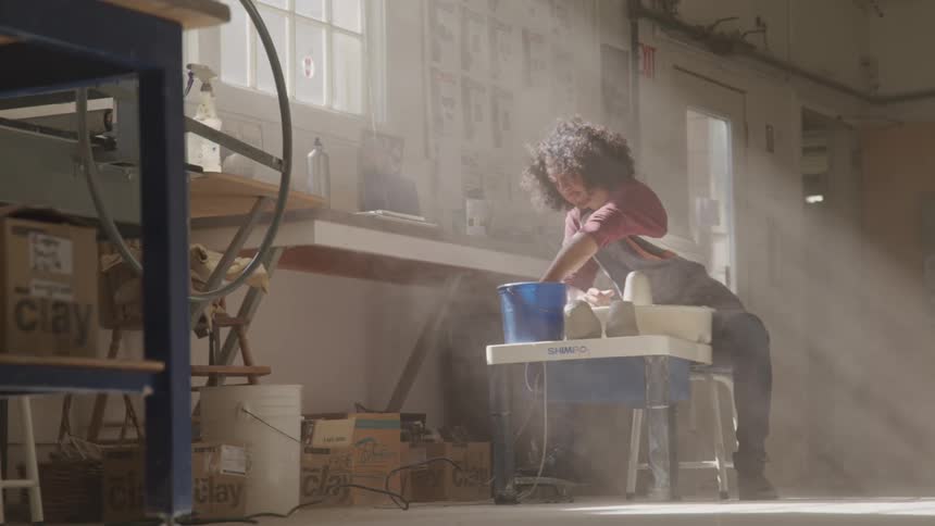 A man is working in a workshop