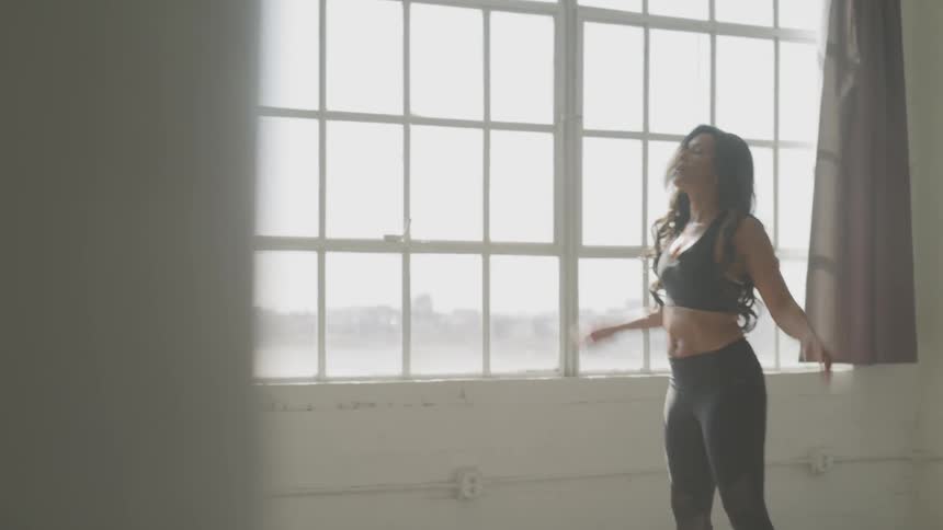 A woman stretches