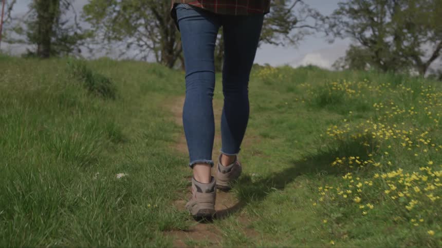 A person is walking in a field