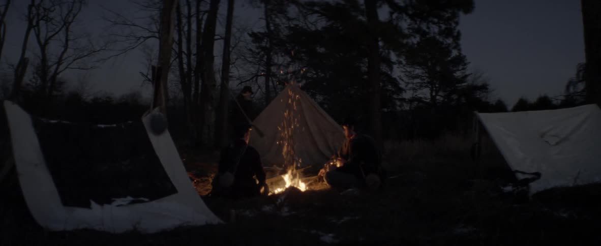 People are sitting near a fire