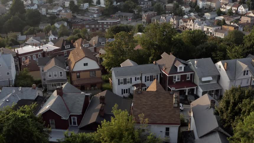 An aerial view of neighborhood on the city