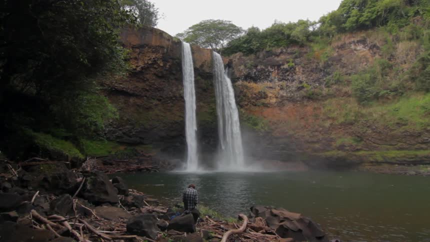 A waterfall is shown