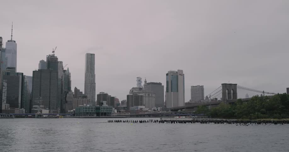 The water is rough on a cloudy day by the city