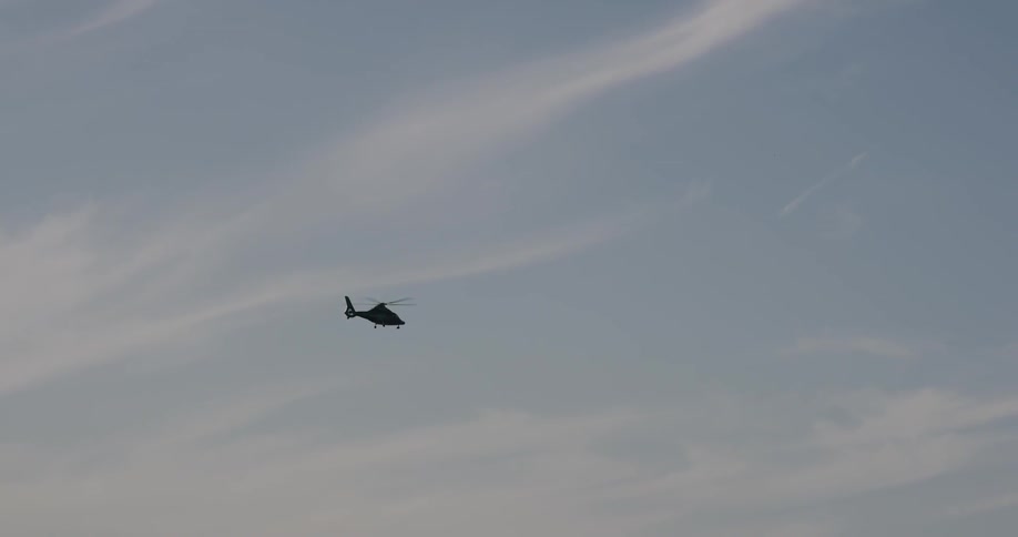 A helicopter comes in for a landing