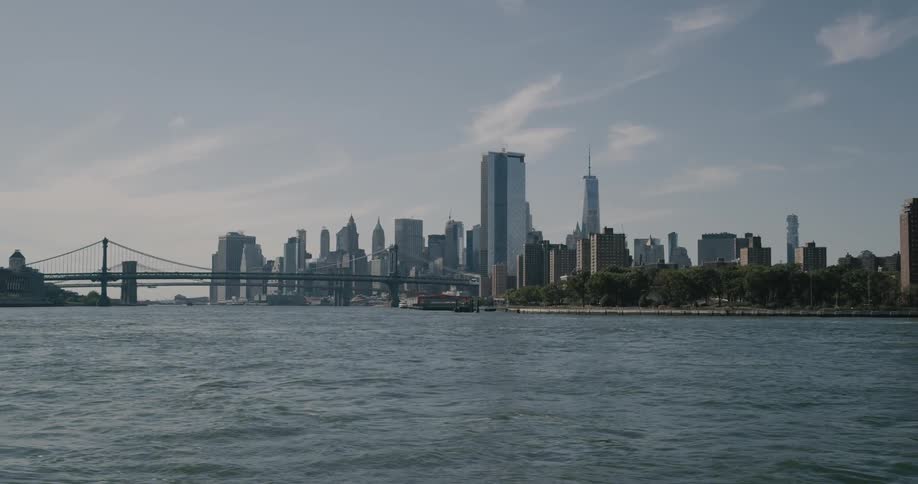 A view of a city landscape from a river