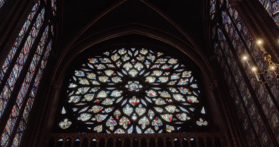 Colorful artistic stained glass window in a chapel